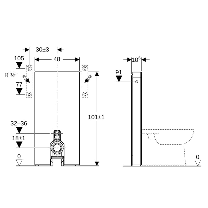 Geberit Monolith Sanitärmodul für Stand-WC, 101 cm, Frontverkleidung Glas, Seitenverkleidung Aluminium gebürstet