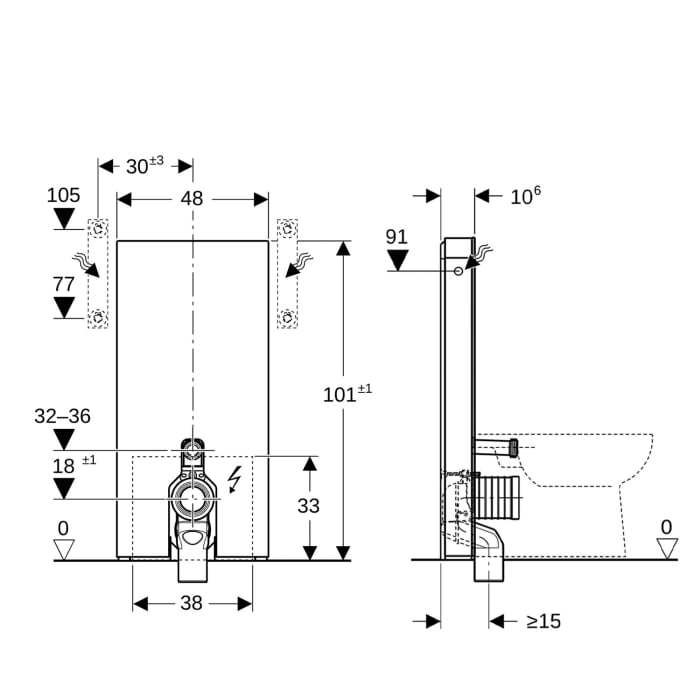 Geberit Monolith Plus Sanitärmodul für Stand-WC, 101 cm, Frontverkleidung Glas satiniert, Seitenverkleidung Aluminium gebürstet