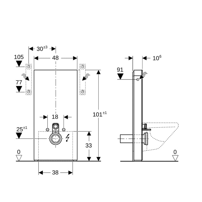 Geberit Monolith Plus Sanitärmodul für Wand-WC, 101 cm, Frontverkleidung Glas satiniert, Seitenverkleidung Aluminium gebürstet