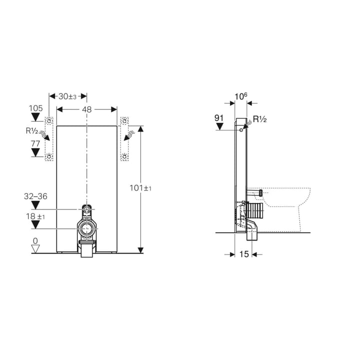 Geberit Monolith Sanitärmodul für Stand-WC, 101 cm, Frontverkleidung aus Steinzeug