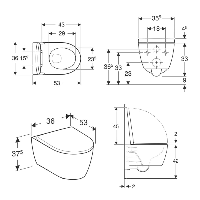 Geberit Komplettset Duofix Element, iCon WC mit WC-Sitz und Sigma 20 squareBetätigungsplatte
