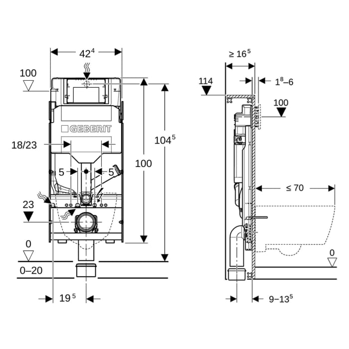 Geberit GIS Element für Wand-WC, 114 cm, mit Sigma Unterputzspülkasten 12 cm, für Geruchsabsaugung mit Abluft
