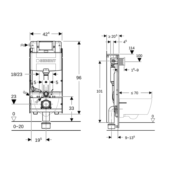 Geberit GIS Element für Wand-WC 114 cm mit Omega UP-Spülkasten 12 cm
