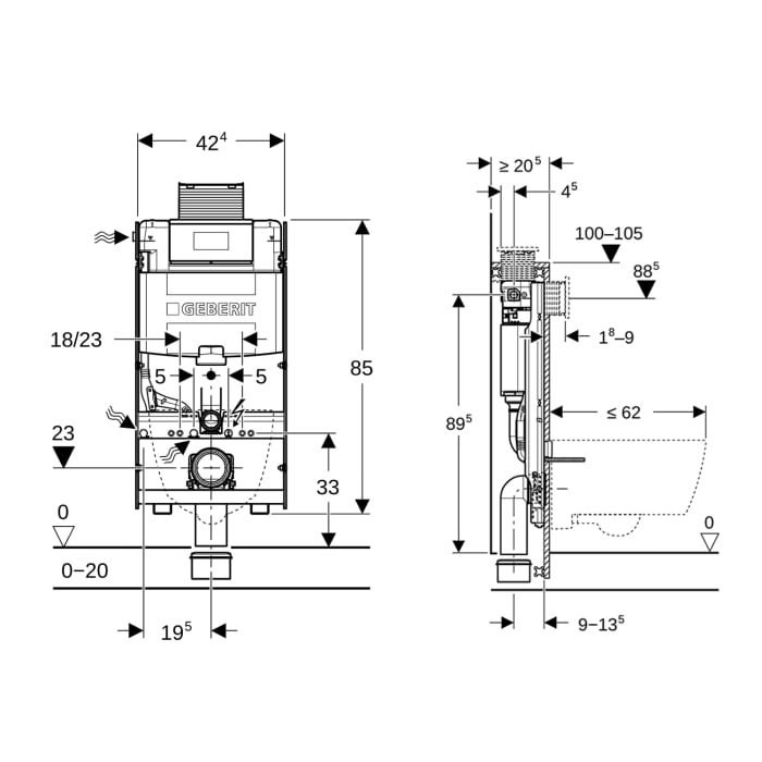 Geberit GIS Element für Wand-WC 100 cm mit Omega UP-Spülkasten 12 cm