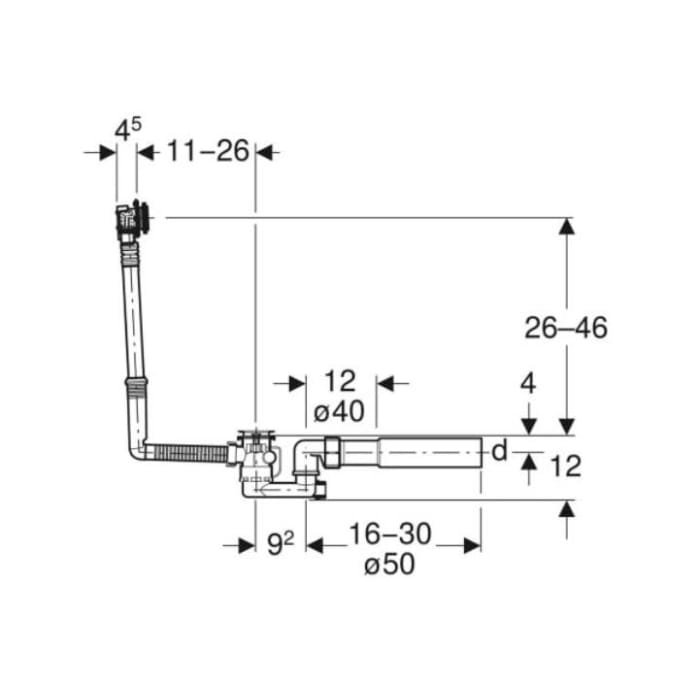 Geberit Badewannen-Ablauf mit Drehbetätigung und Zulauf, D52