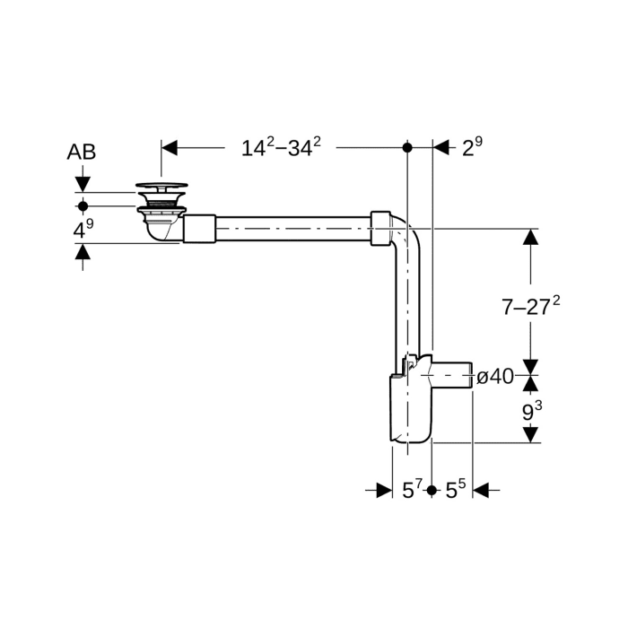 Geberit ONE Waschbeckenablauf Raumsparmodell, schmale Ausführung, mit freiem Auslauf und Ventilabdeckung