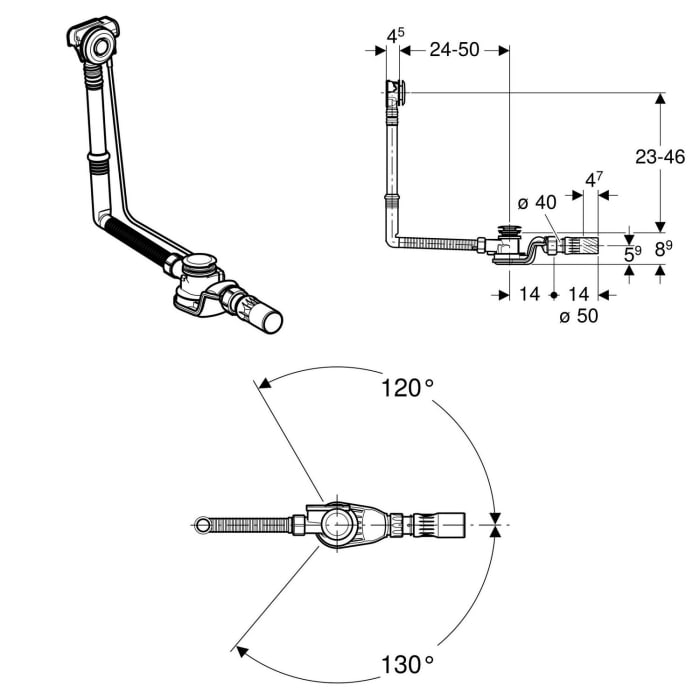 Geberit PushControl Badewannenablauf Sonderlänge mit Fertigbauset
