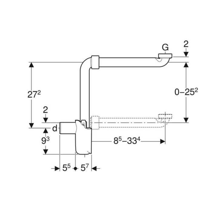 Geberit Raumsparsiphon für Waschbecken 1 1/4