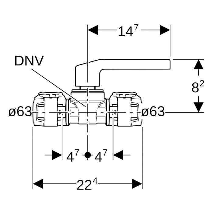 Geberit FlowFit Kugelhahn mit Betätigungshebel Ø 6,3 cm