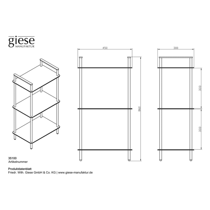 Giese Badregal Mobila mit 3 Glasböden