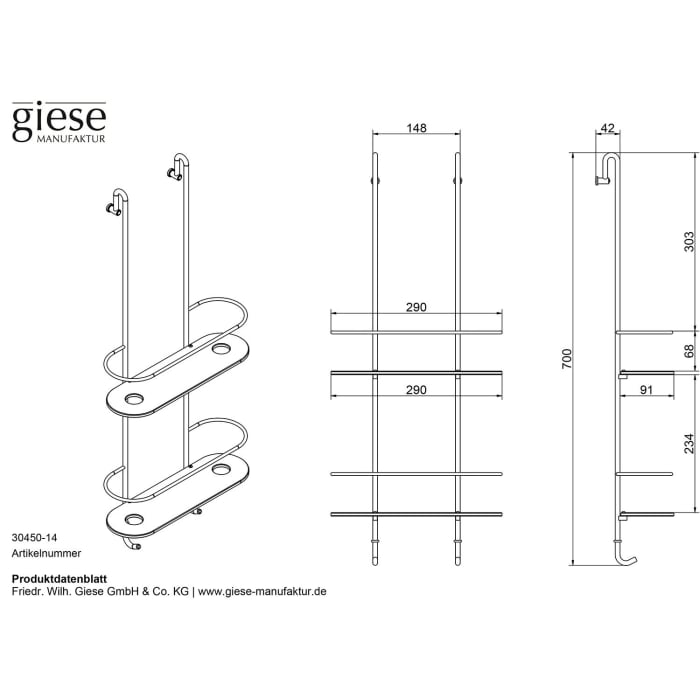 Giese Bodyguard Duschregal 2-teilig mit Halter für Rasierer