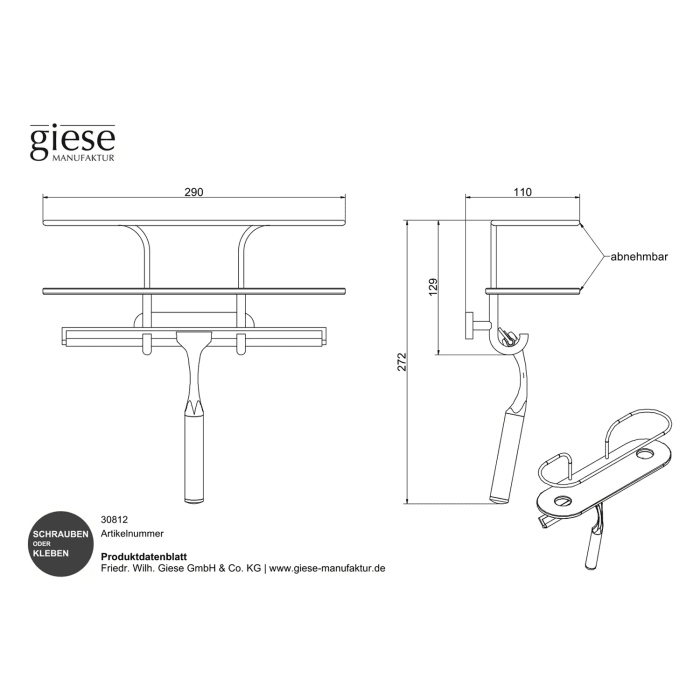 Giese Duschkorb mit Haken und Halter für Rasierer und Glasabzieher
