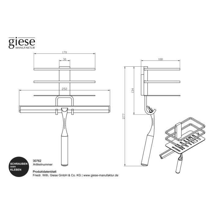Giese Duschkorb Piano mit Haken und Wischer