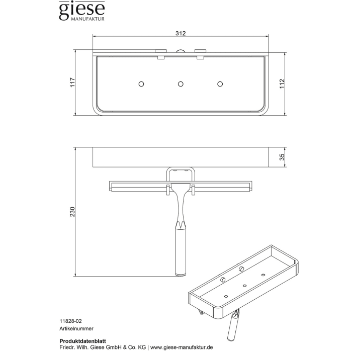 Giese gifix tono Duschkorb mit hoher Reling und Glasabzieher