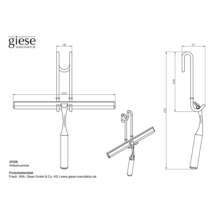 Giese Haken mit Wischer für Glasduschwand