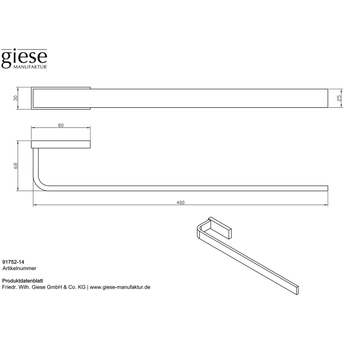 Giese Handtuchhalter 40 cm, starre Ausführung