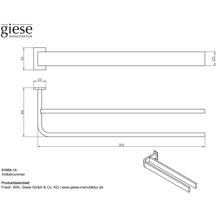 Giese Handtuchhalter doppelt 30 cm für Befestigung am Badmöbel