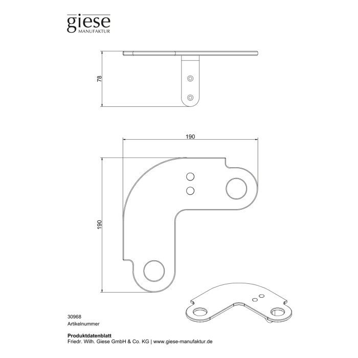 Giese Slimboard Eckmodell Befestigung Rechts mit Halter für Rasierer