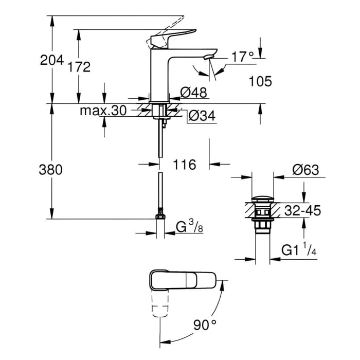 GROHE Dice Einhebelmischer ES Waschtisch M-SIZE low flow PushOp