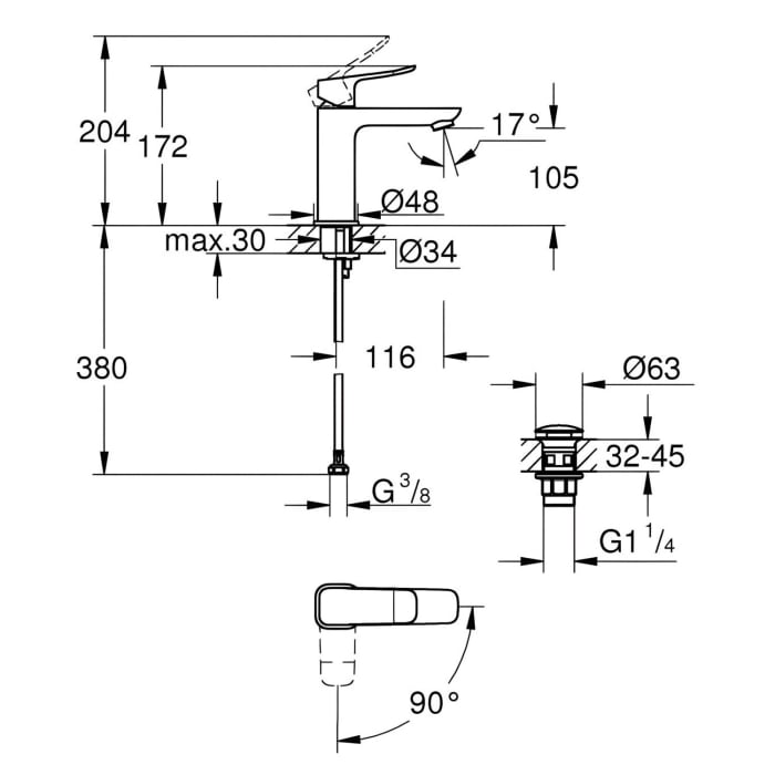 GROHE Dice Einhebelmischer ES Waschtisch M-SIZE PushOp