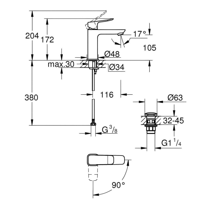 GROHE Dice Einhebelmischer ES Waschtisch M-SIZE PushOp