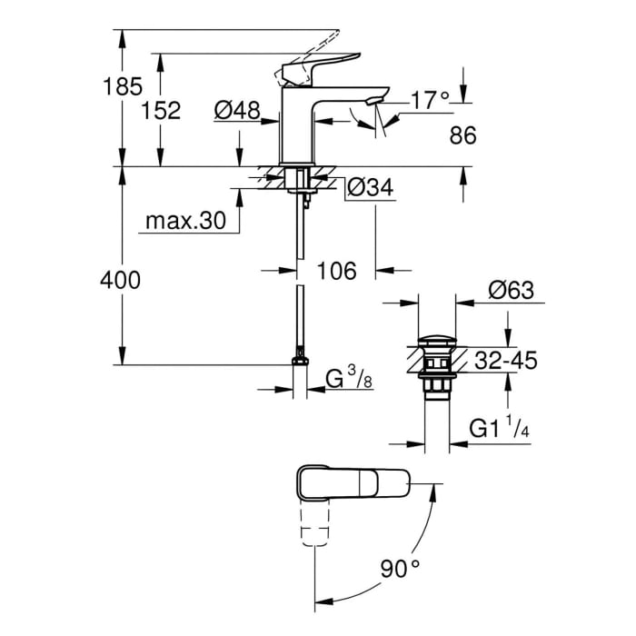 GROHE Dice Einhebelmischer ES Waschtisch S-SIZE PushOp
