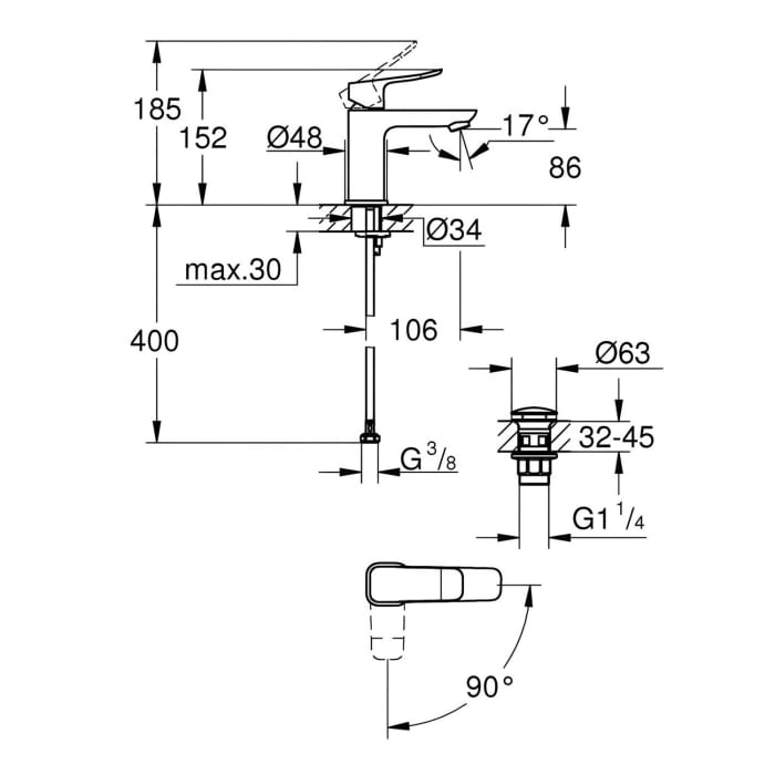 GROHE Dice Einhebelmischer ES Waschtisch S-SIZE PushOp