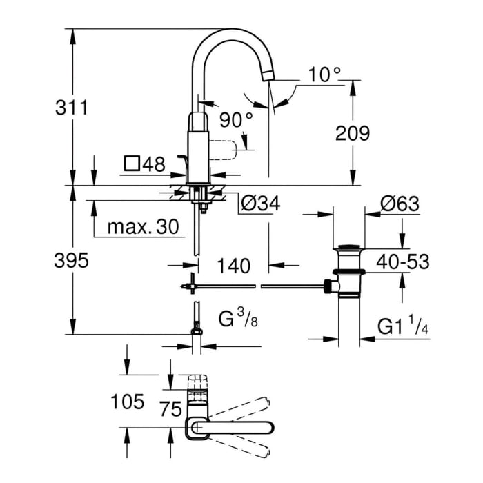 GROHE Dice Einhebelmischer ES Waschtisch L-SIZE