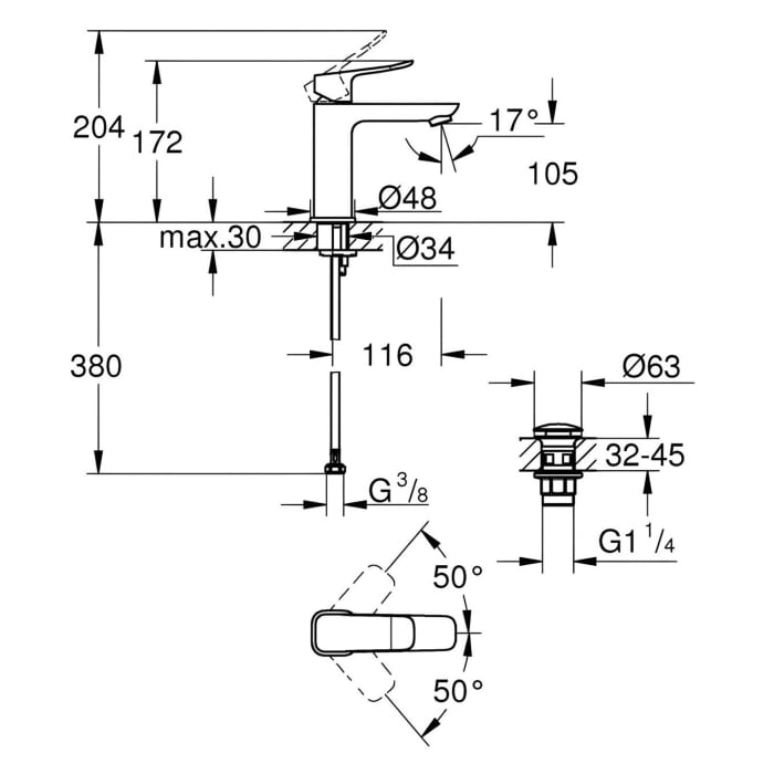 GROHE Dice Einhebelmischer Waschtisch M-SIZE PushOp