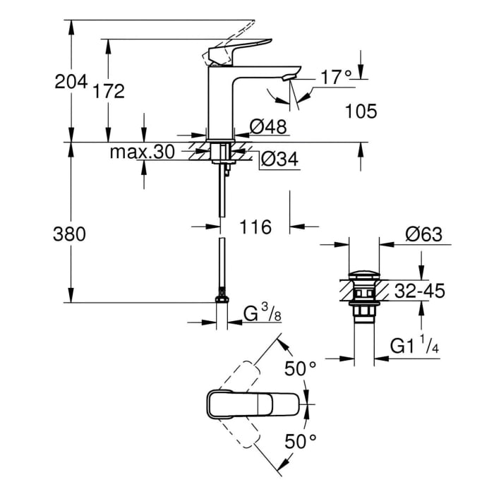 GROHE Dice Einhebelmischer Waschtisch M-SIZE PushOp