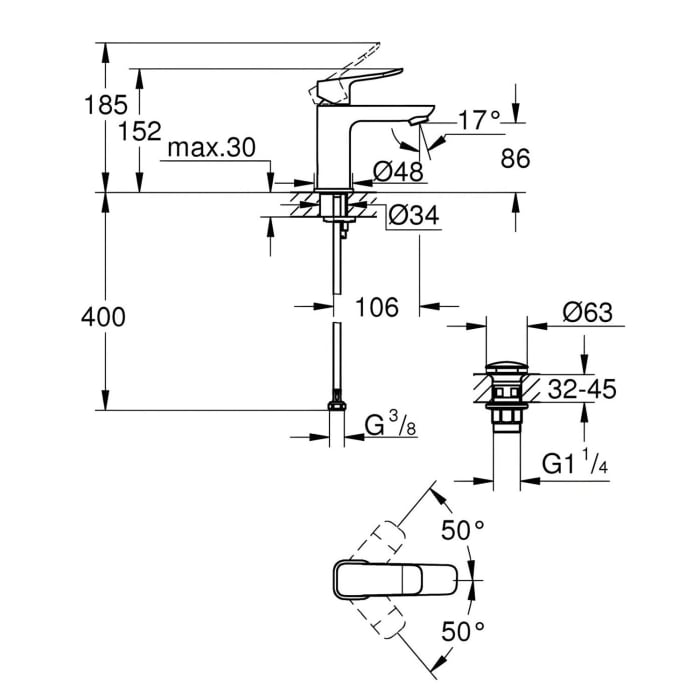 GROHE Dice Einhebelmischer Waschtisch S-SIZE PushOp