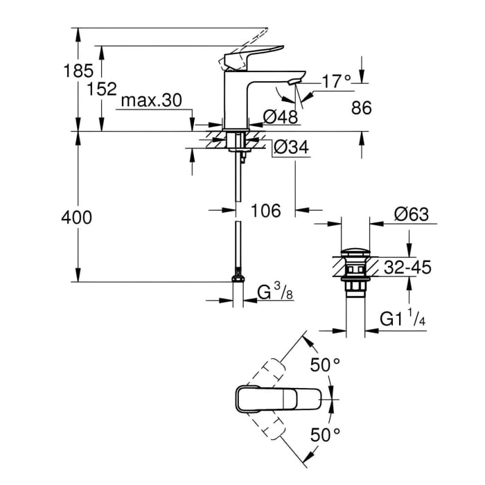 GROHE Dice Einhebelmischer Waschtisch S-SIZE PushOp