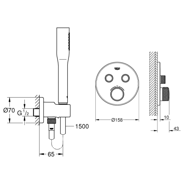 GROHE Grohtherm SmartControl Thermostat Fertigmontageset, runde Ausführung