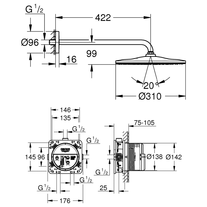 GROHE Grohtherm SmartControl Thermostat Fertigmontageset, runde Ausführung