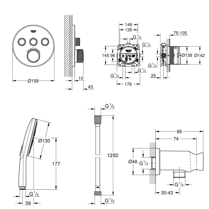 GROHE Grohtherm SmartControl Thermostat Fertigmontageset, runde Ausführung