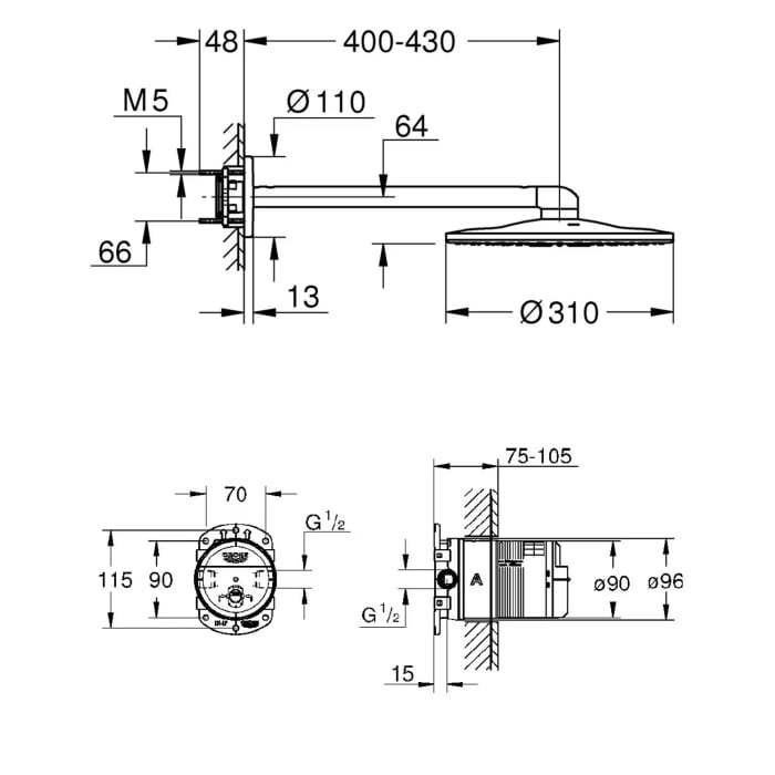 GROHE Grohtherm SmartControl Thermostat Fertigmontageset, runde Ausführung