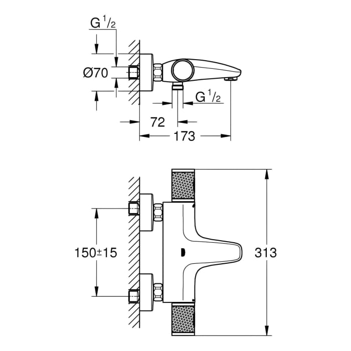 GROHE Precision Feel Thermostat-Wannenbatterie mit S-Anschlüssen