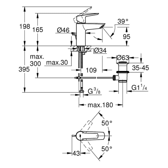 GROHE Start Einhand-Waschtischbatterie S-Size mit Zugstangen-Ablaufgarnitur