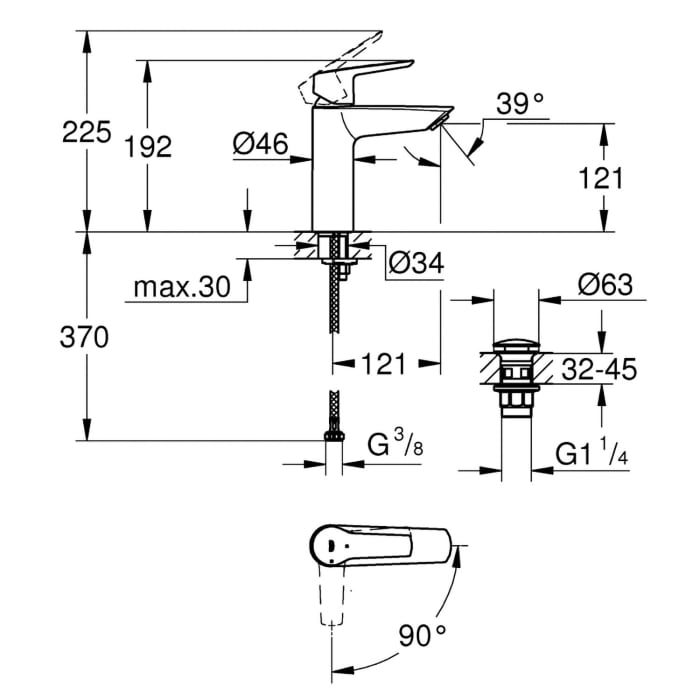 GROHE Start Einhand-Waschtischbatterie, 1/2