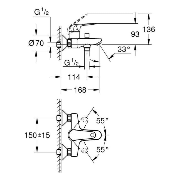GROHE Swift Einhand-Wannenbatterie 1/2