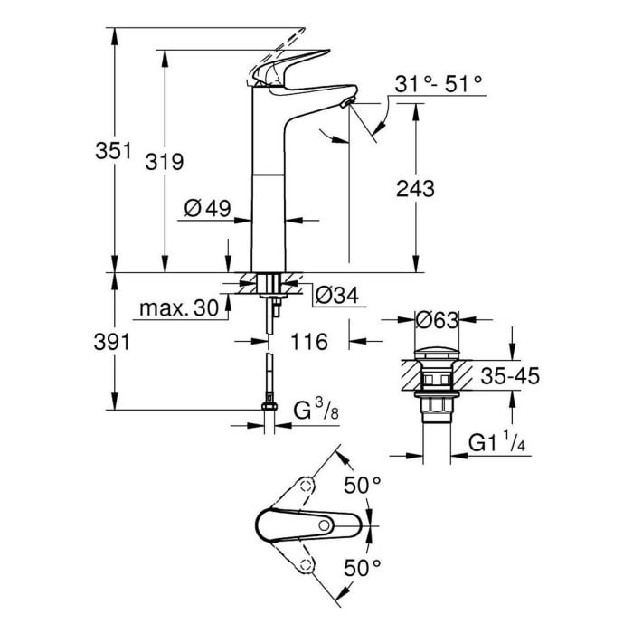 GROHE Swift Einhand-Waschtischbatterie 1/2 XL-Size