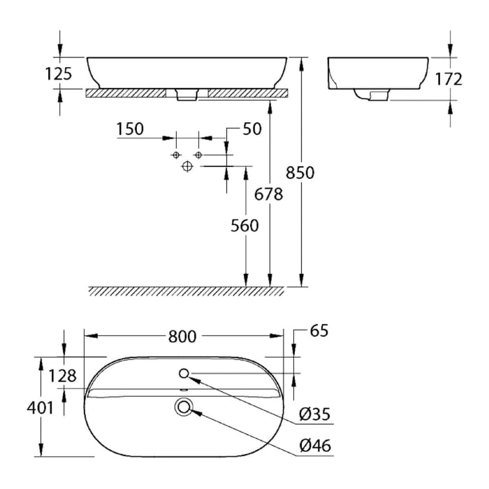 GROHE Essence Aufsatzwaschtisch 80 cm, mit Hahnloch, mit Überlauf