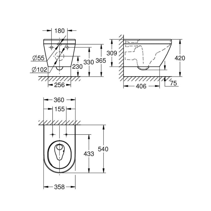 GROHE Euro Keramik Wand-Tiefspül-WC