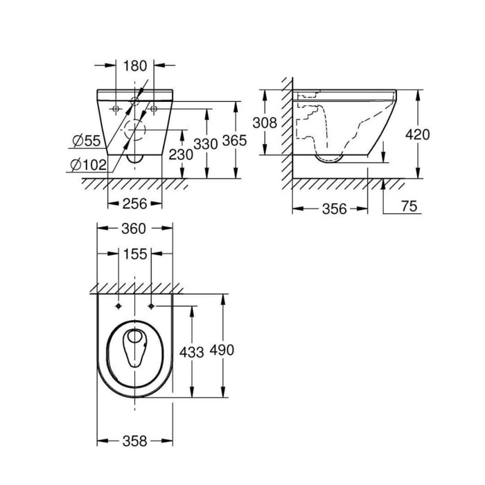 GROHE Euro Keramik Wand-Tiefspül-WC kompakt