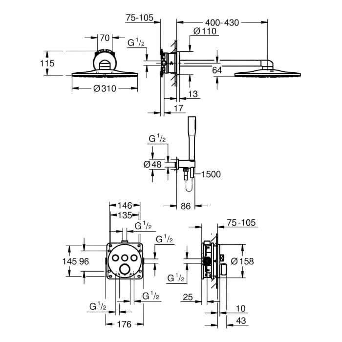 GROHE Precision SmartControl Duschsystem UP, mit Vitalio SmartActive 310, rund