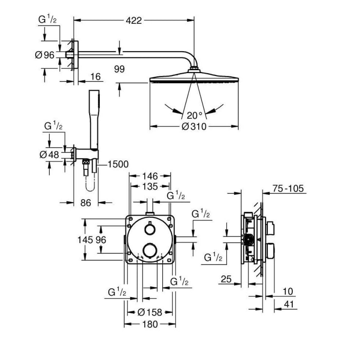 GROHE Precision Duschsystem Unterputz mit Vitalio Rain Mono 310, rund