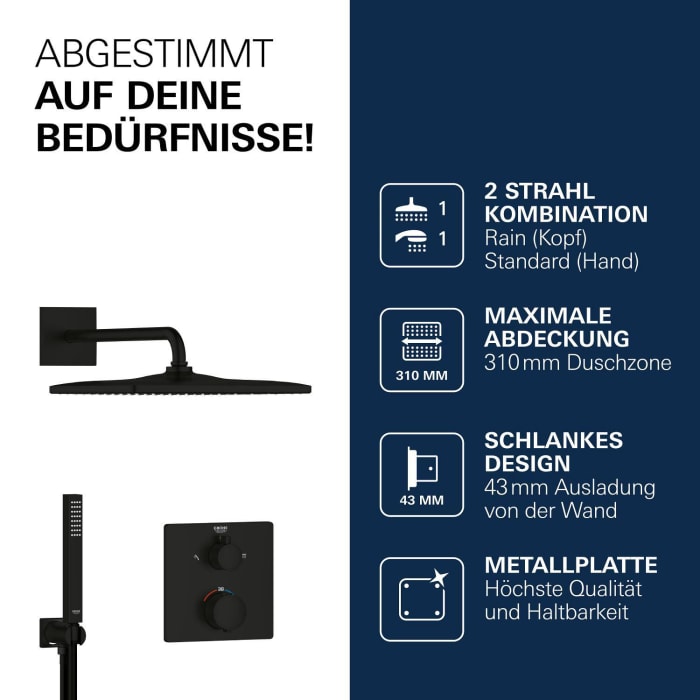 GROHE Precision Duschsystem Unterputz mit Vitalio Rain Mono 310, eckig
