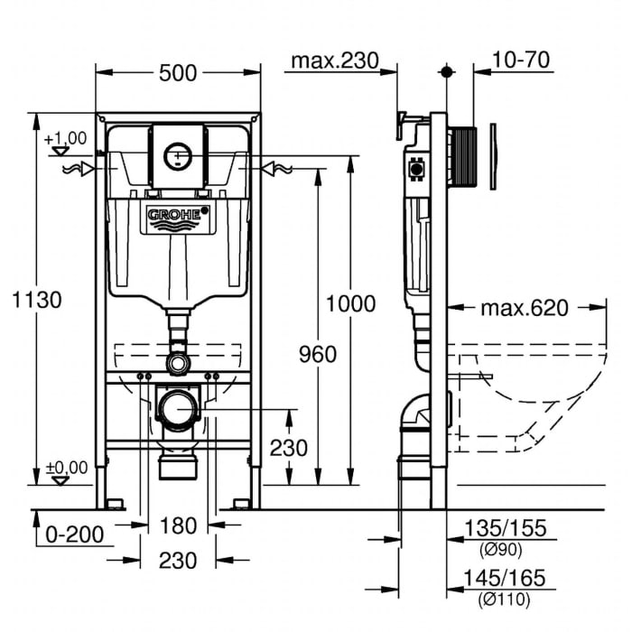 GROHE Solido 3 in 1-Set für WC, Bauhöhe 113 cm mit Abdeckplatte Sail