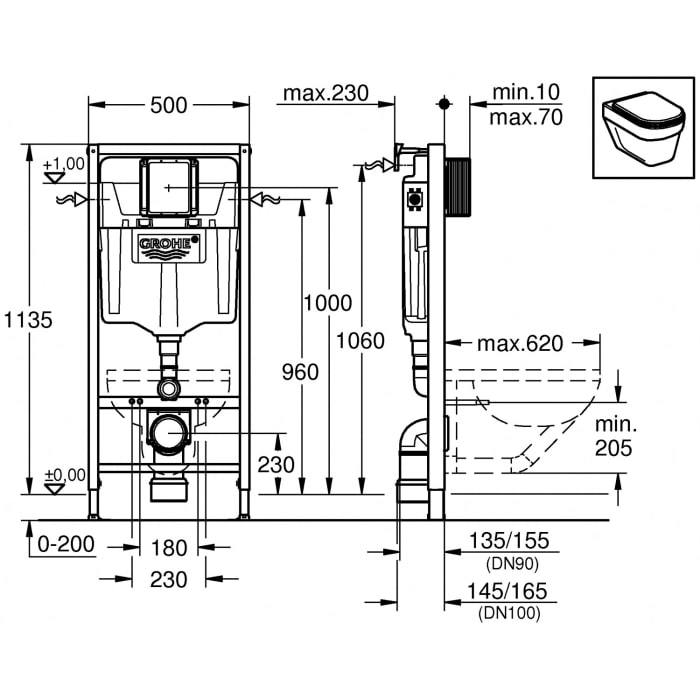 GROHE Solido 3 in 1-Set für WC mit Tectron Bau E, Bauhöhe 113 cm