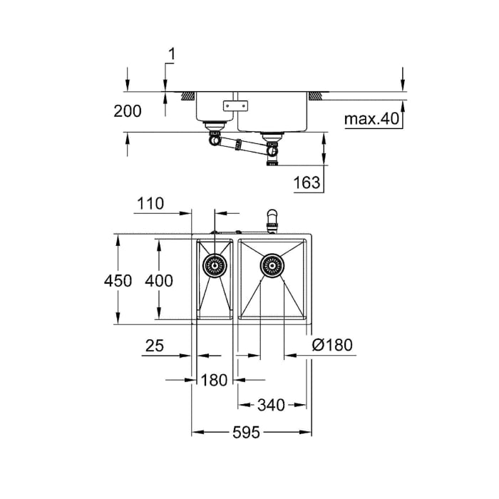 GROHE K700 Edelstahlspüle 59,5 x 45 cm mit 1,5 Becken, für Einbau rechts